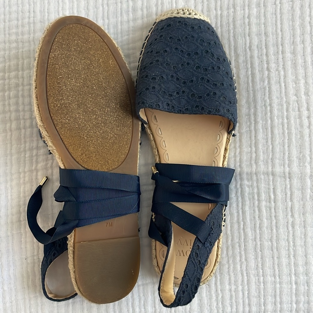 crown & ivy Navy Lace Espadrille Flats with Ribbon Ties - Picture 3 of 4